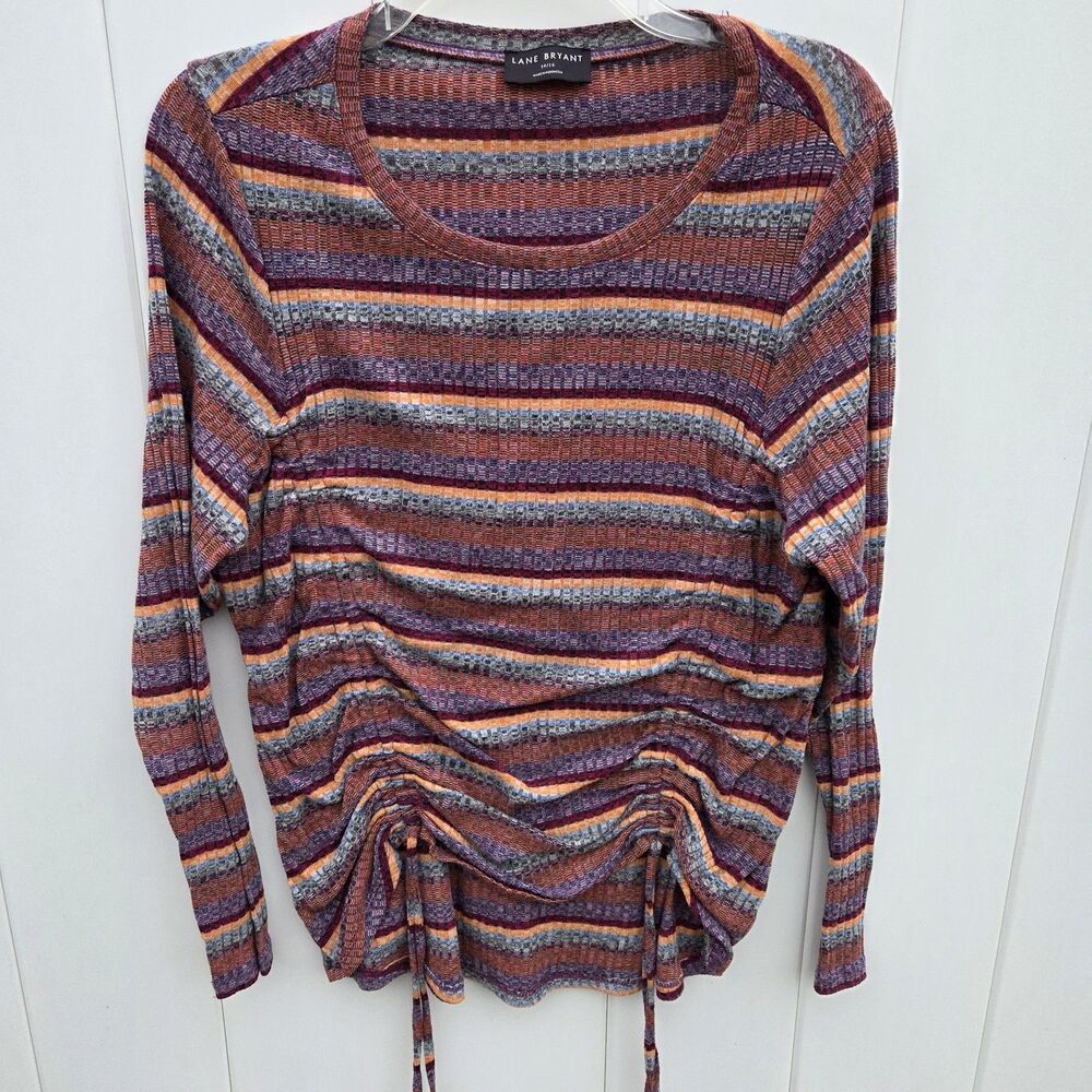 Lane Bryant Illusion Stripe Top Gathered Can Be Down Or Crop Size 14/16 Shirt